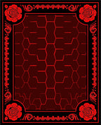 Red Rose Hexagonal Geometric Pattern Rug