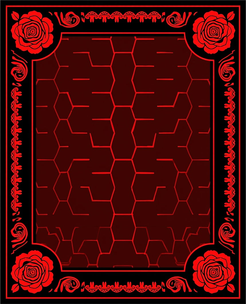 Red Rose Hexagonal Geometric Pattern Rug