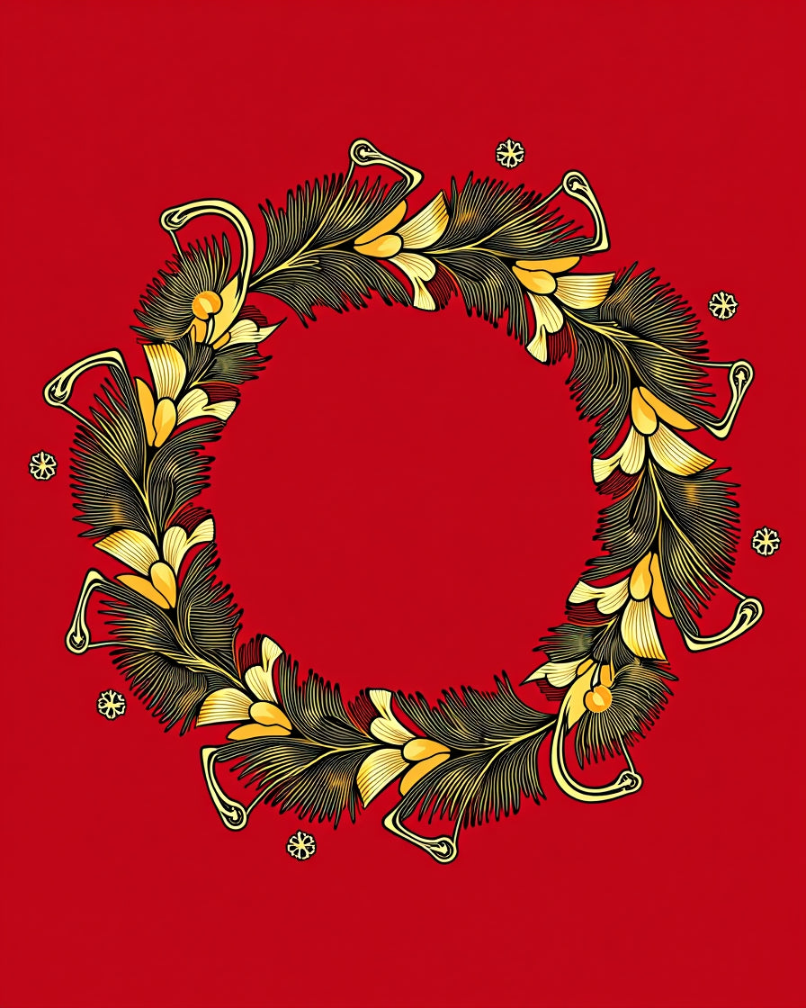 Art Nouveau Red and Gold Floral Wreath Rug