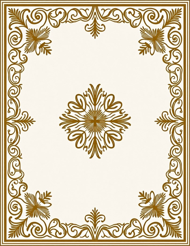 Ornate Golden Floral Border Design Rug
