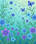 Whimsical Butterflies Flowers Garden Pattern Rug