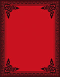 Crimson Red with Black Floral Patterned Border Rug