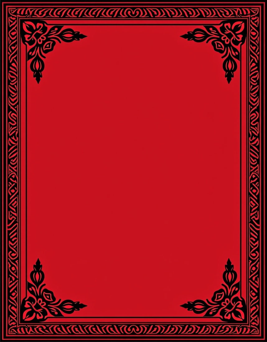 Crimson Red with Black Floral Patterned Border Rug