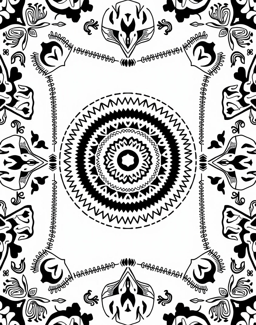 Bold Black White Floral Mandala Design Rug