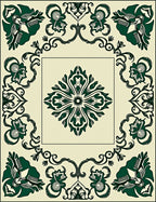 Dark Green floral Scrollwork Pattern Rug