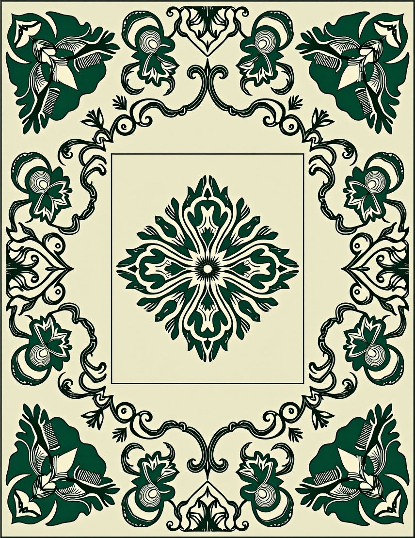 Dark Green floral Scrollwork Pattern Rug