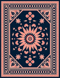 Coral And Navy Floral Medallion Rug