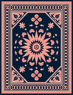 Coral And Navy Floral Medallion Rug