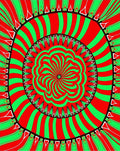 Vibrant Red Green Starburst Mandala Design Rug