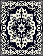 Classic Black White Floral Medallion Design Rug