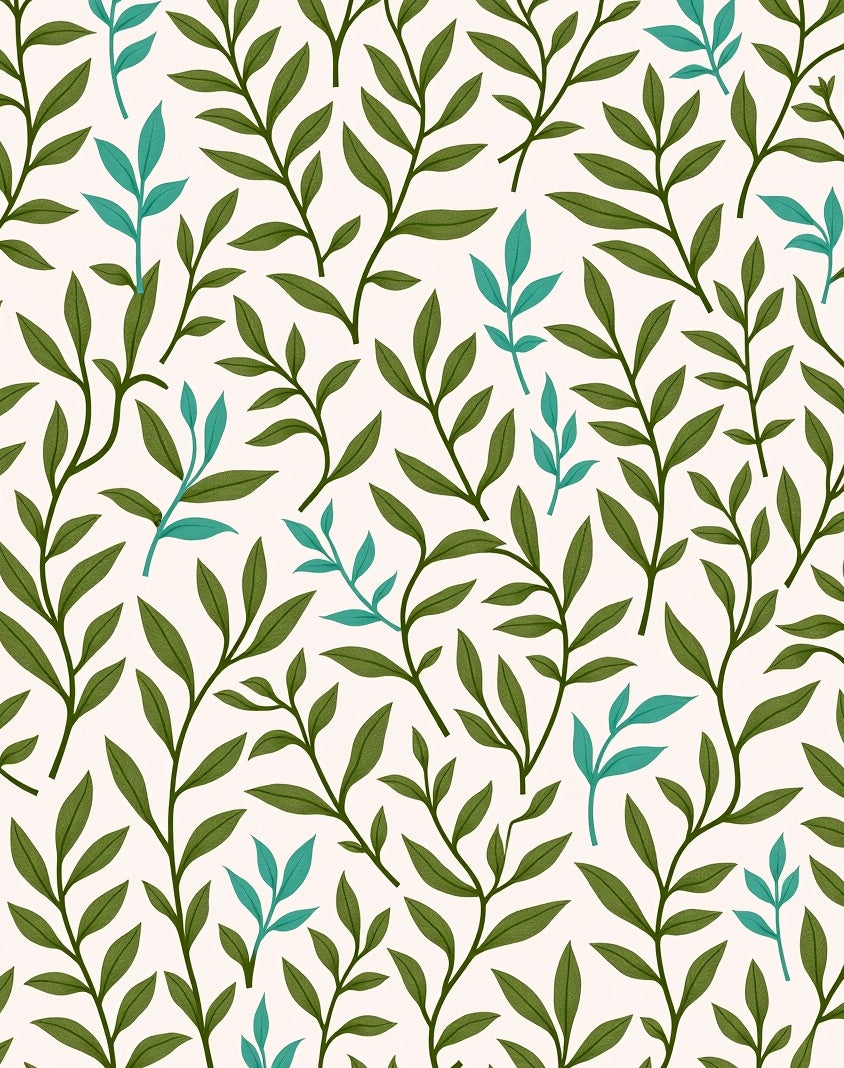Green Leafy Branches Pattern Rug