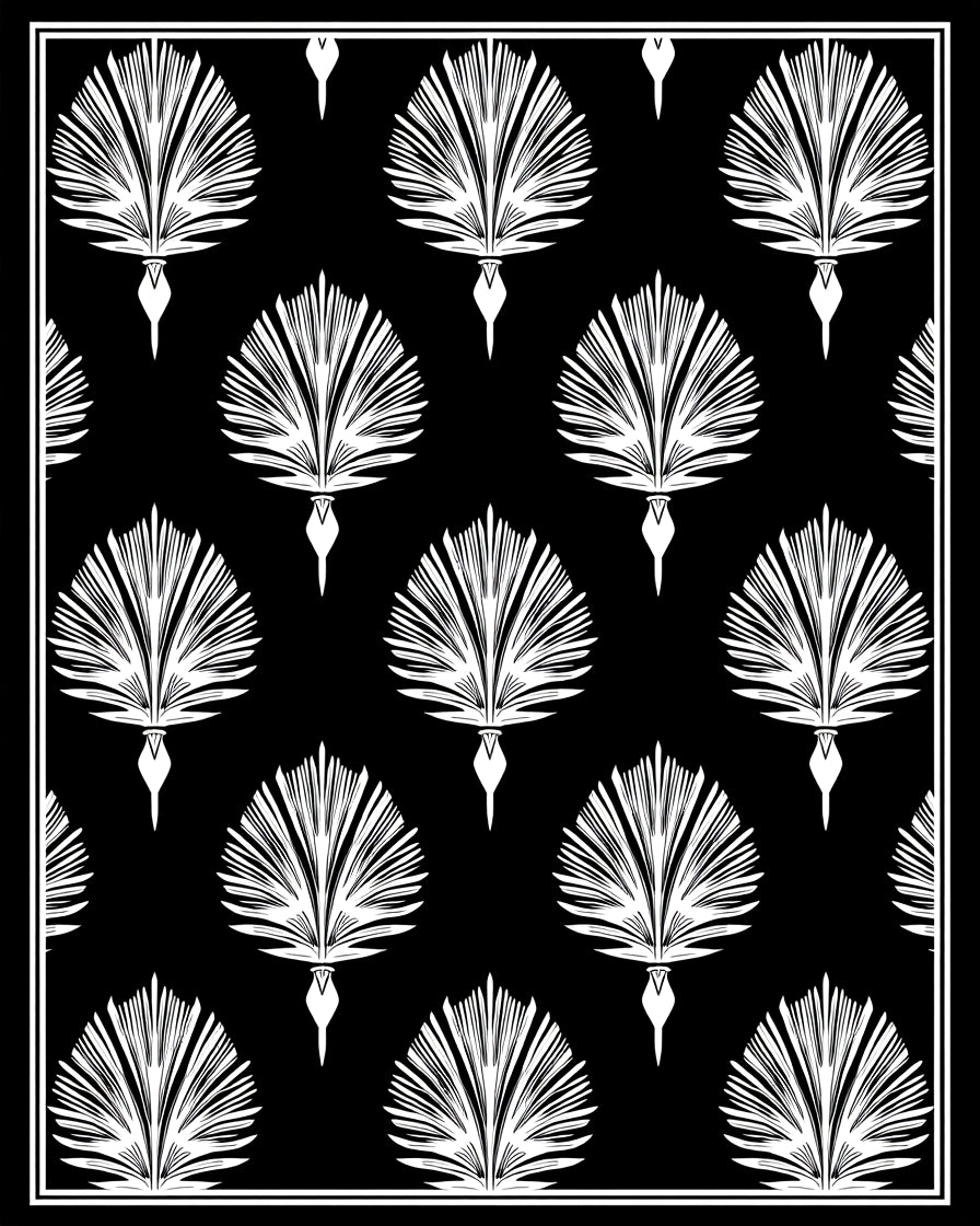 Art Deco White Fan Pattern Rug