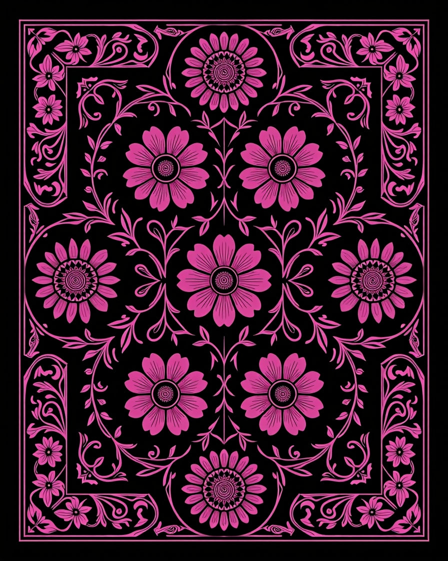 Pink Floral Bordered Symmetry Rug