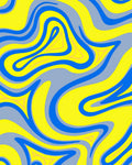 Bold Blue Yellow Wavy Swirl Rug