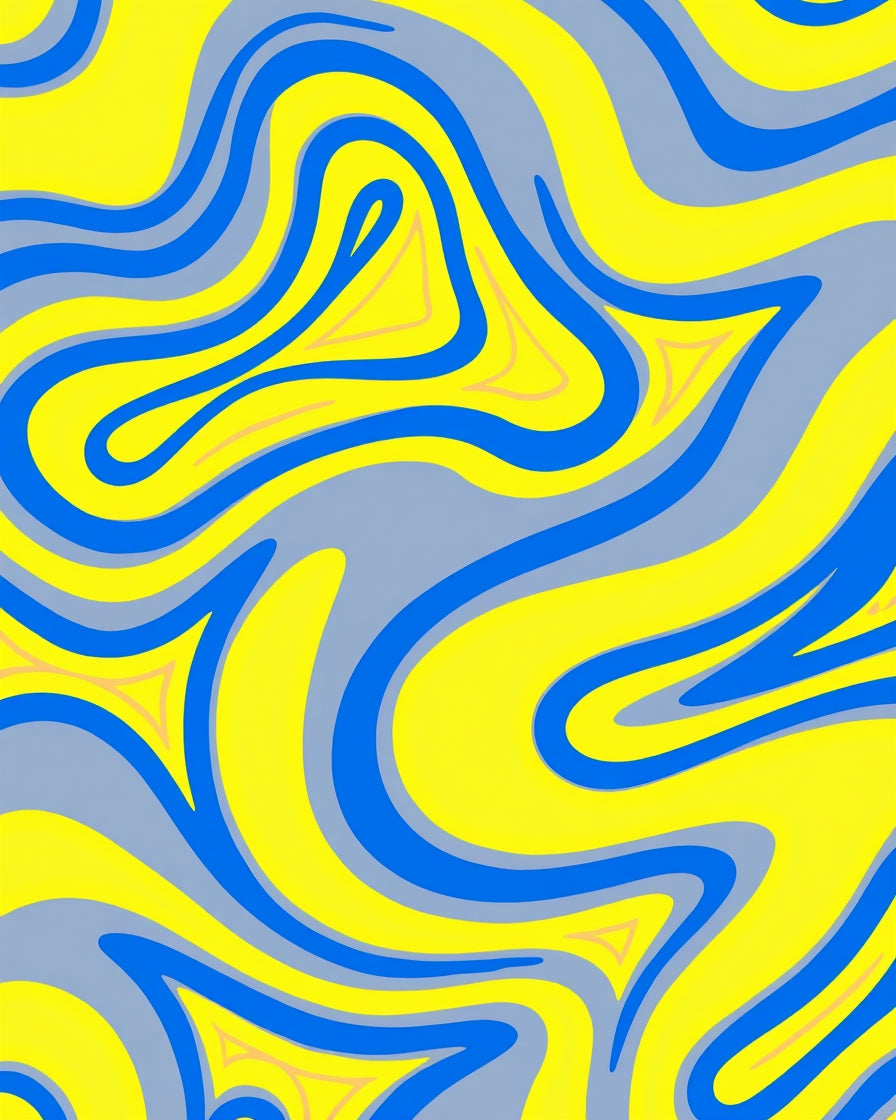 Bold Blue Yellow Wavy Swirl Rug