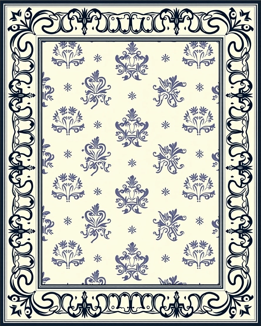 Classic Blue Floral Repeating Pattern Rug