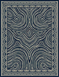 Deep Navy Cream Swirling Marble Border Rug