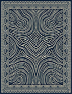 Deep Navy Cream Swirling Marble Border Rug