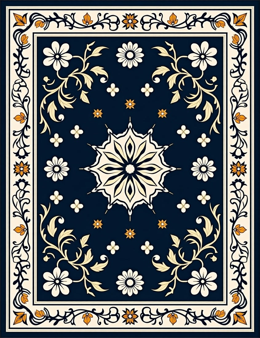 Ornate Floral Medallion Scroll Rug