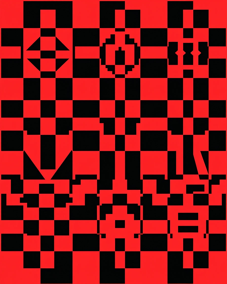 Bold Red Black Abstract Geometric Design Rug