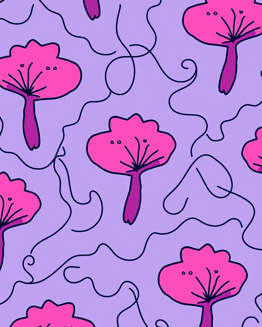 Pink Bloom With Wavy Lines Rug