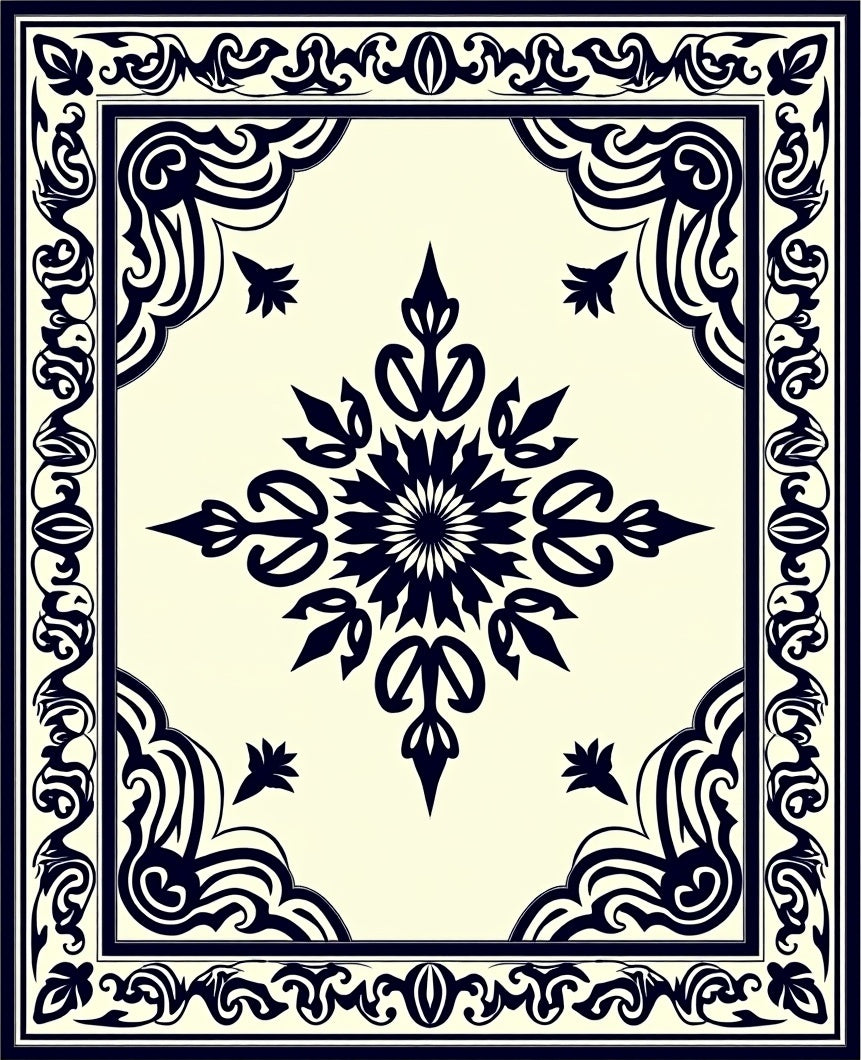 Classic Dark Blue Floral Medallion Rug