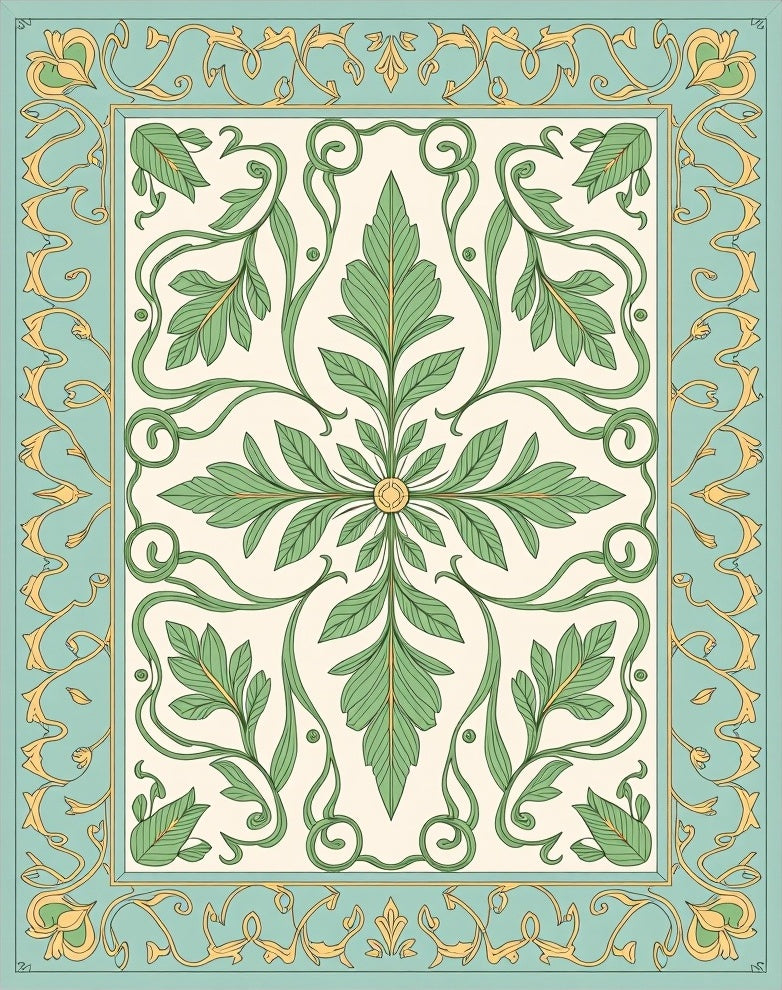 Art Nouveau Floral Vine Border Design Rug