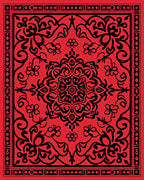 Intricate Red Black Floral Mandala Design Rug