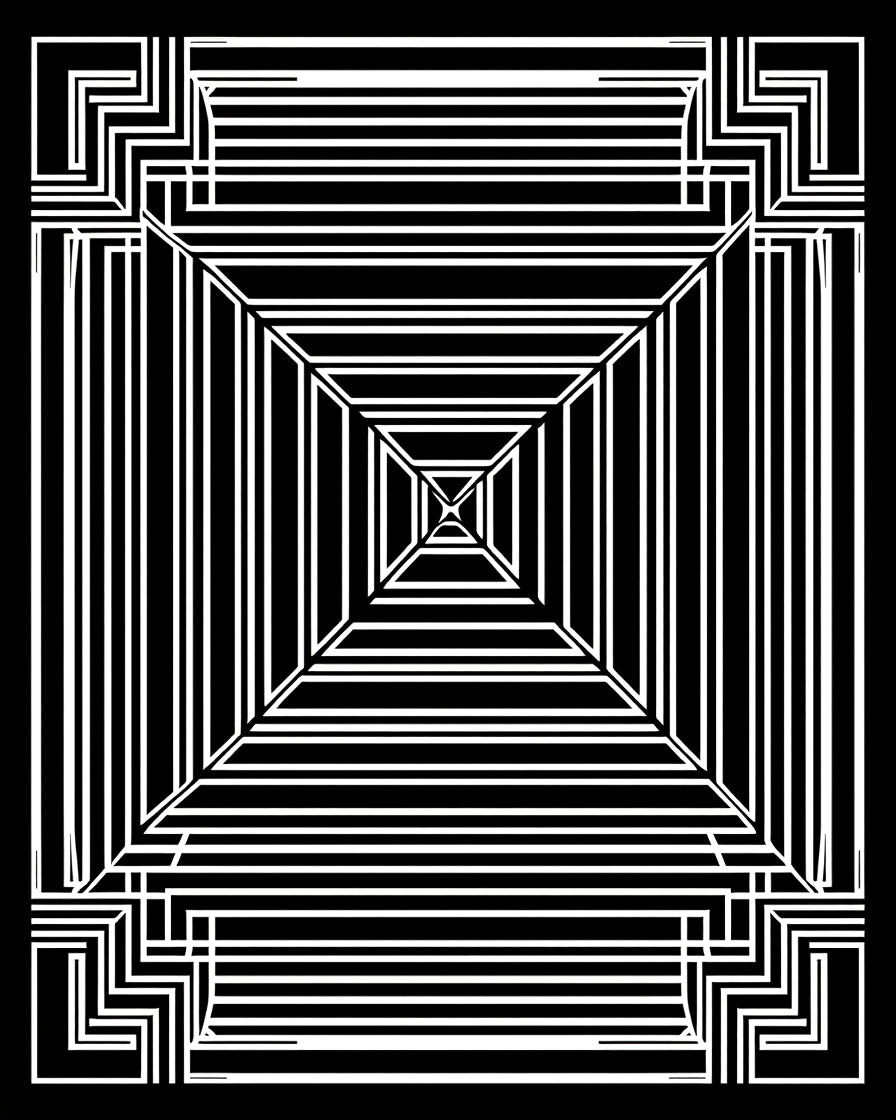 Black White Illusion Geometric Design Rug