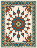 Vibrant Teal Orange Sunburst Pattern Rug