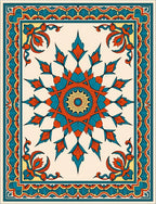 Vibrant Teal Orange Sunburst Pattern Rug