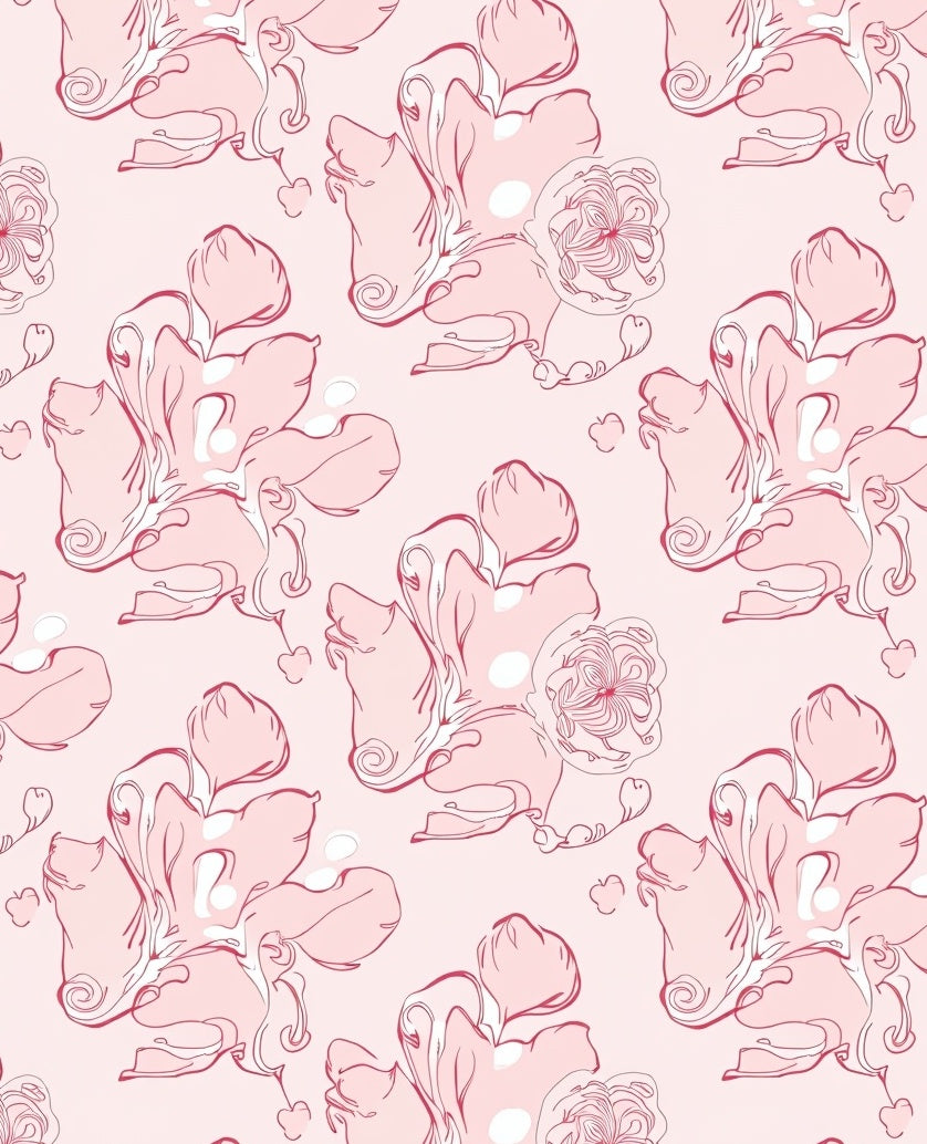 Delicate Floral Swirl Pink Pattern Rug