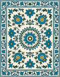 Turquoise Floral Medallion Border Rug