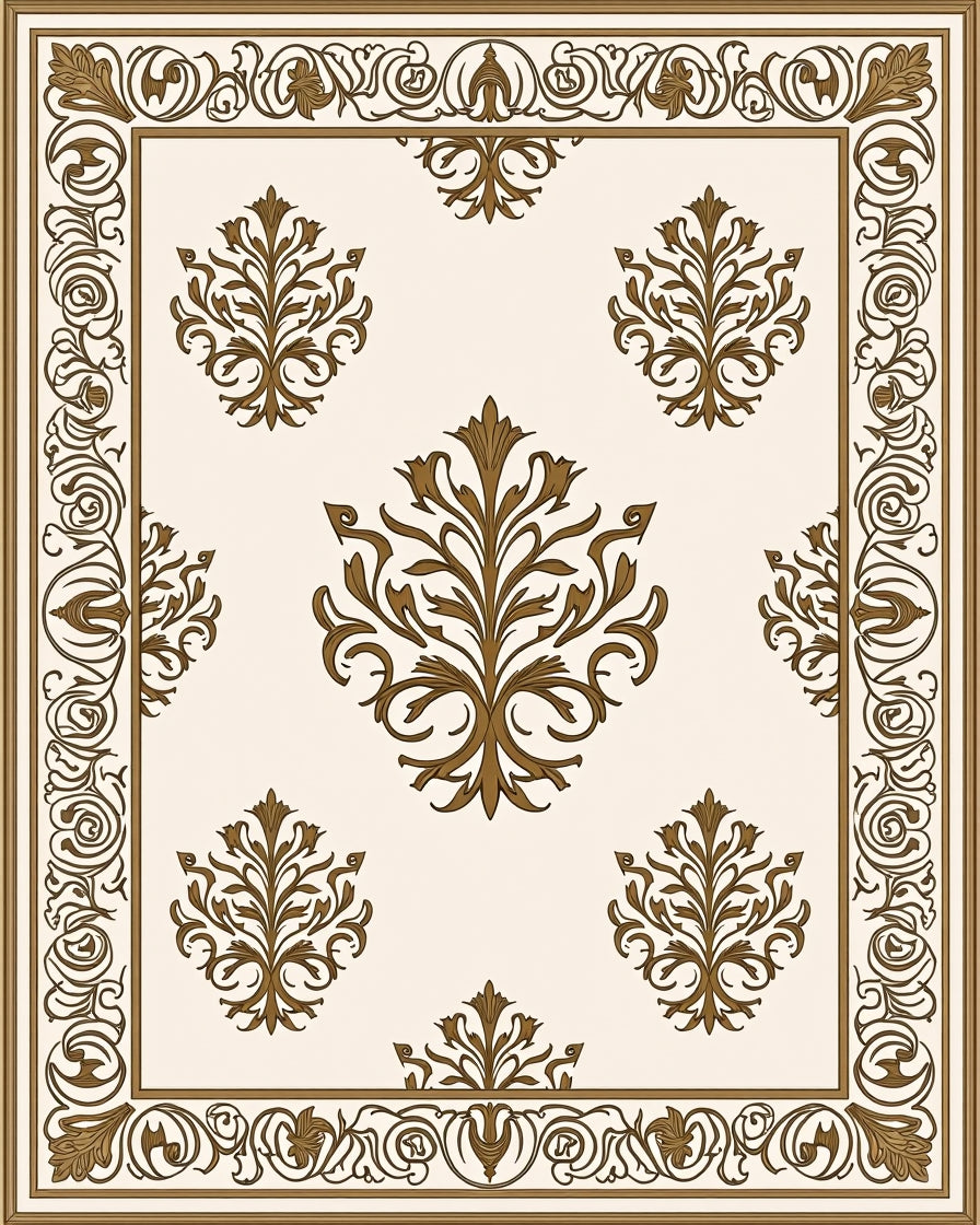 Ornate Floral Scroll Patterned Rug
