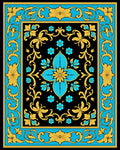 Rococo Black Cyan Golden Floral Rug