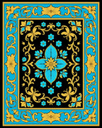 Rococo Black Cyan Golden Floral Rug