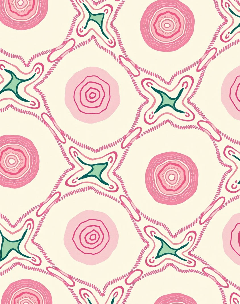 Abstract Pink Circles Green Accents Rug