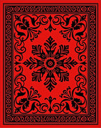 Bold Black Floral Medallion Red Rug