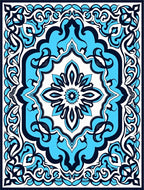 Azure Navy Floral Medallion Pattern Rug