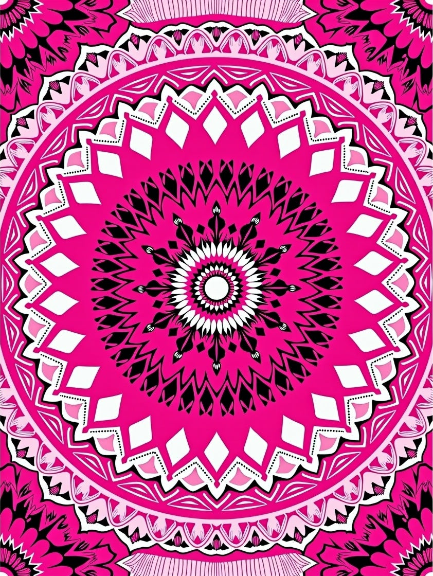 Bold Pink Mandala Pattern Design Rug