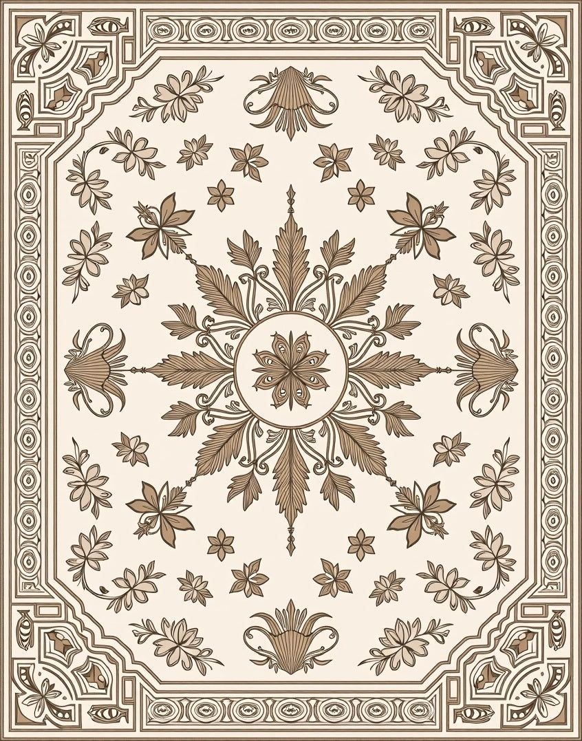Ornate Floral And Leaf Scroll Pattern Rug