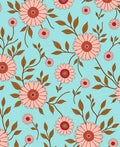 Pink Floral Vine Pattern on Aqua Rug