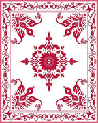 Vibrant Red Floral Scrollwork Mandala Rug