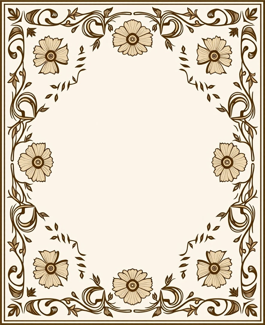 Vintage Floral Swirl Border Design Rug