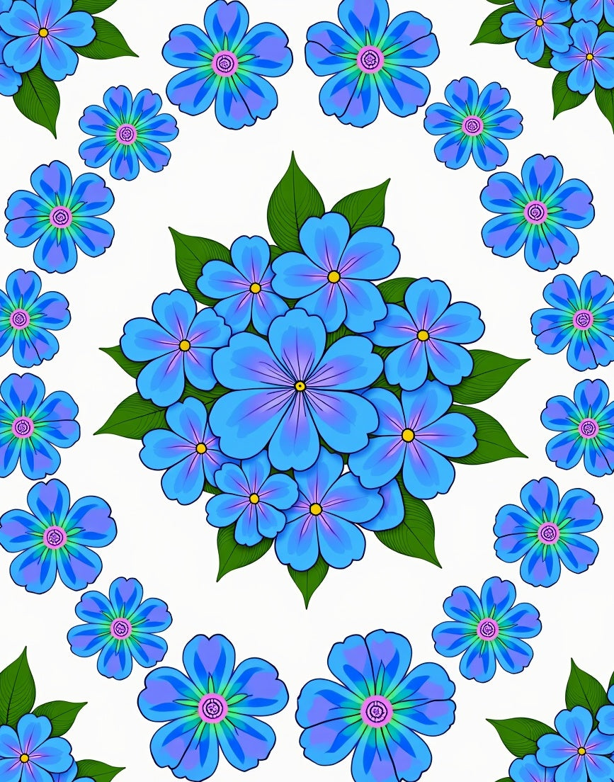 Blue Floral Bunch Scattered Rug
