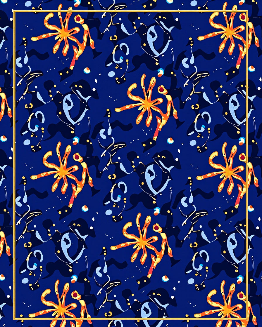 Abstract Blue Starburst Pattern Rug