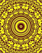 Intricate Yellow Maroon Mandala Design Rug