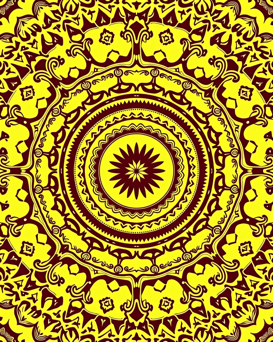 Intricate Yellow Maroon Mandala Design Rug