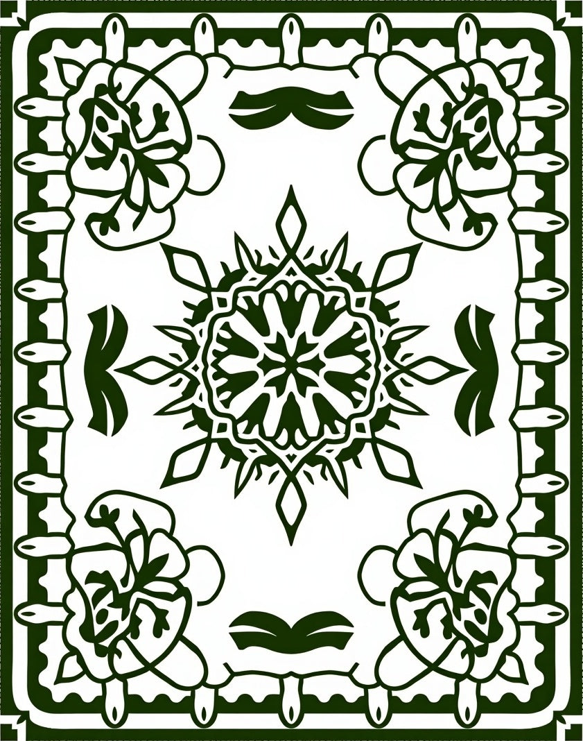 Intricate Floral Mandala With Decorative Border Rug