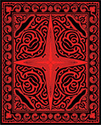Intricate Red Black Abstract Star Rug